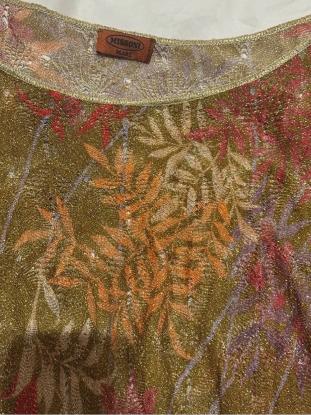 Missoni Metallic Floral Knit Top in Olive, Coral and Cream - Picture 2 of 4